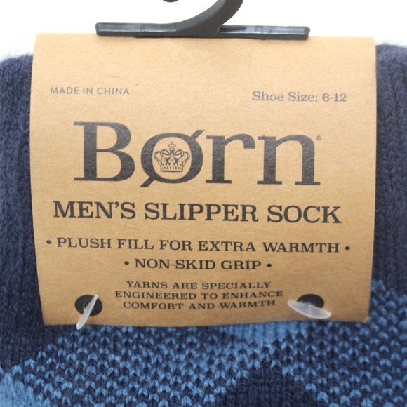 Born Sherpa Lined Slipper Sock Blue Argyle Non-Slip Soles Men's - Picture 4 of 5